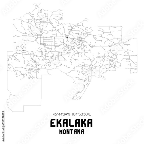 Ekalaka Montana. US street map with black and white lines.