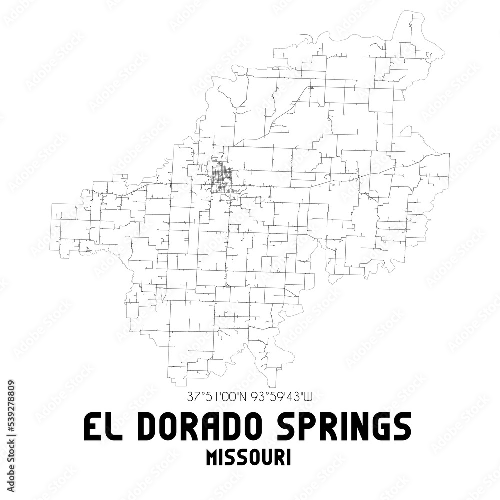 Fototapeta El Dorado Springs Missouri. US street map with black and white lines.