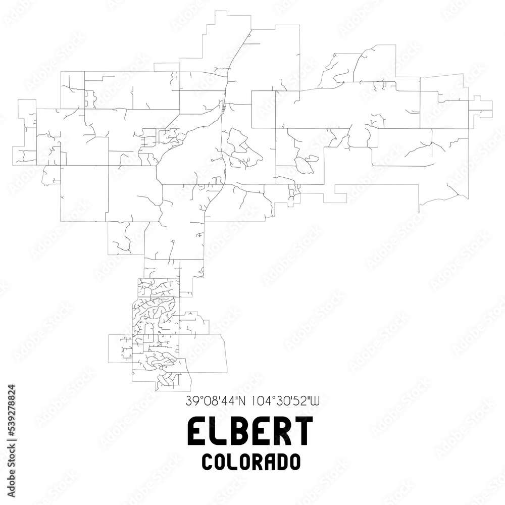 Elbert Colorado. US street map with black and white lines.