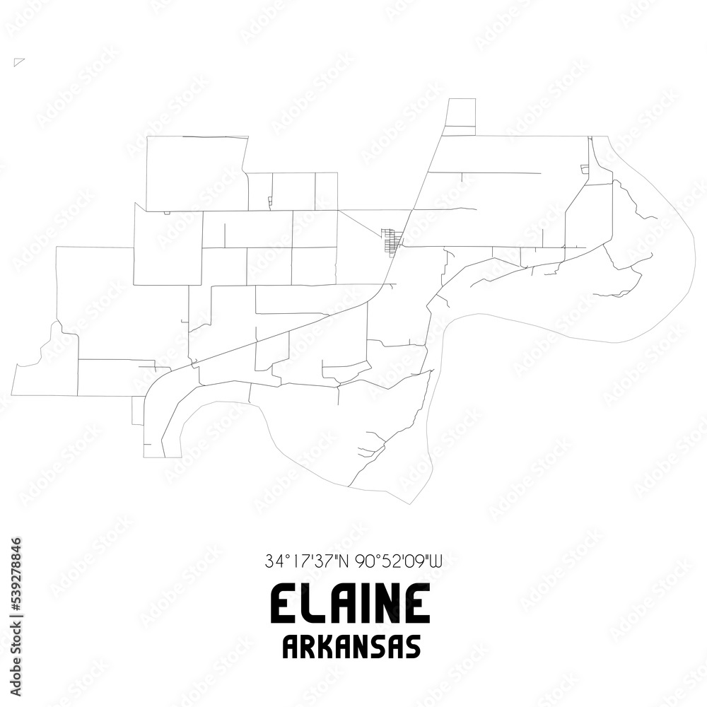 Elaine Arkansas. US street map with black and white lines. Stock