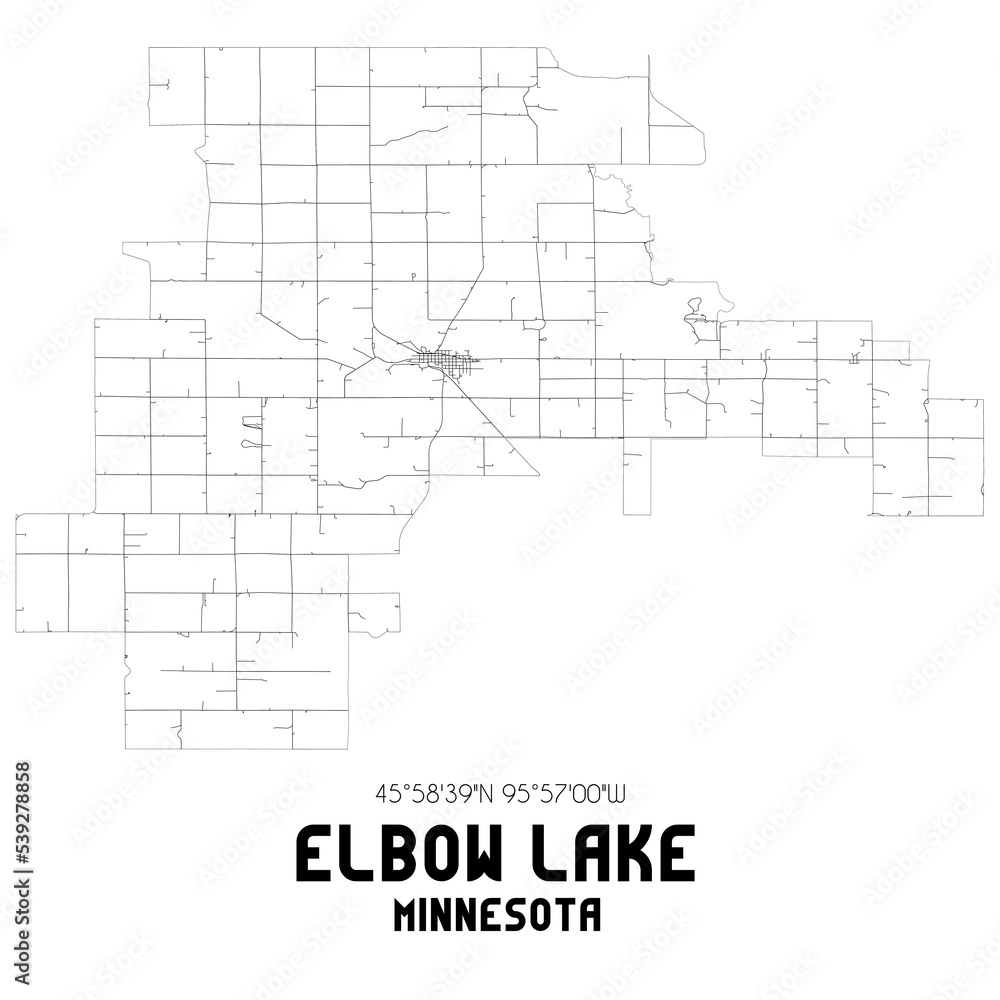 Elbow Lake Minnesota. US street map with black and white lines. Elbow Lake Minnesota. US street map with black and white lines.