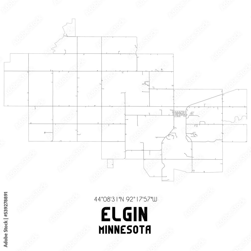 Elgin Minnesota. US street map with black and white lines. Elgin Minnesota. US street map with black and white lines.