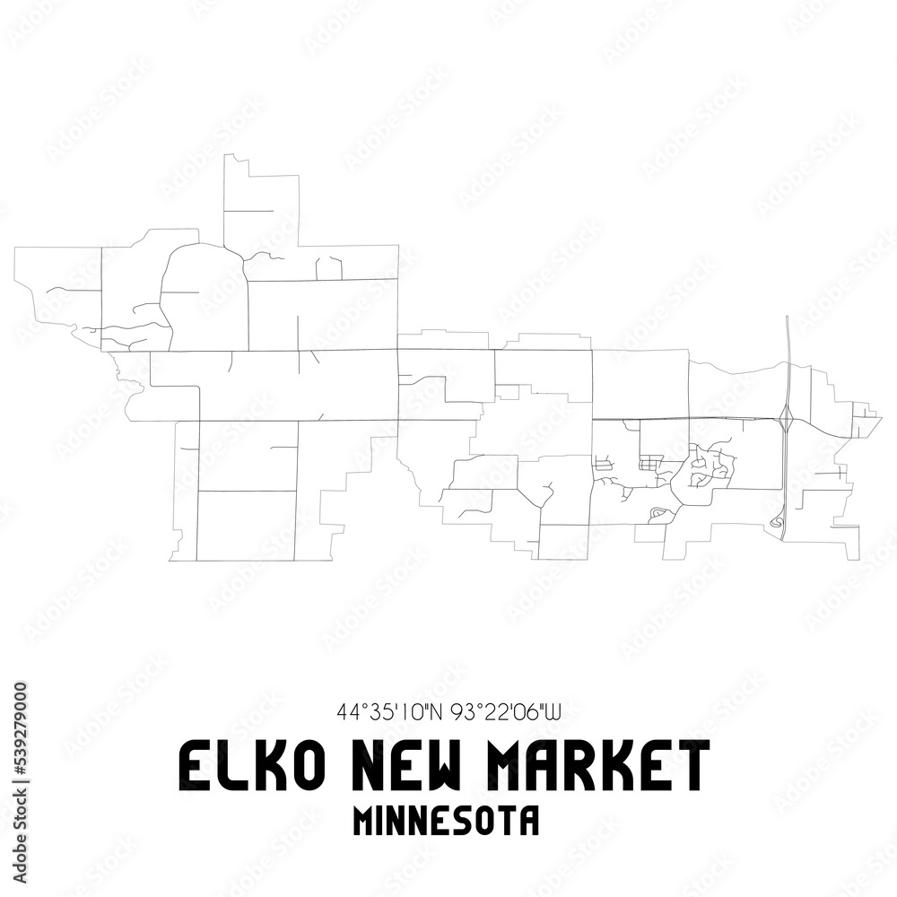 Elko New Market Minnesota. US street map with black and white lines.