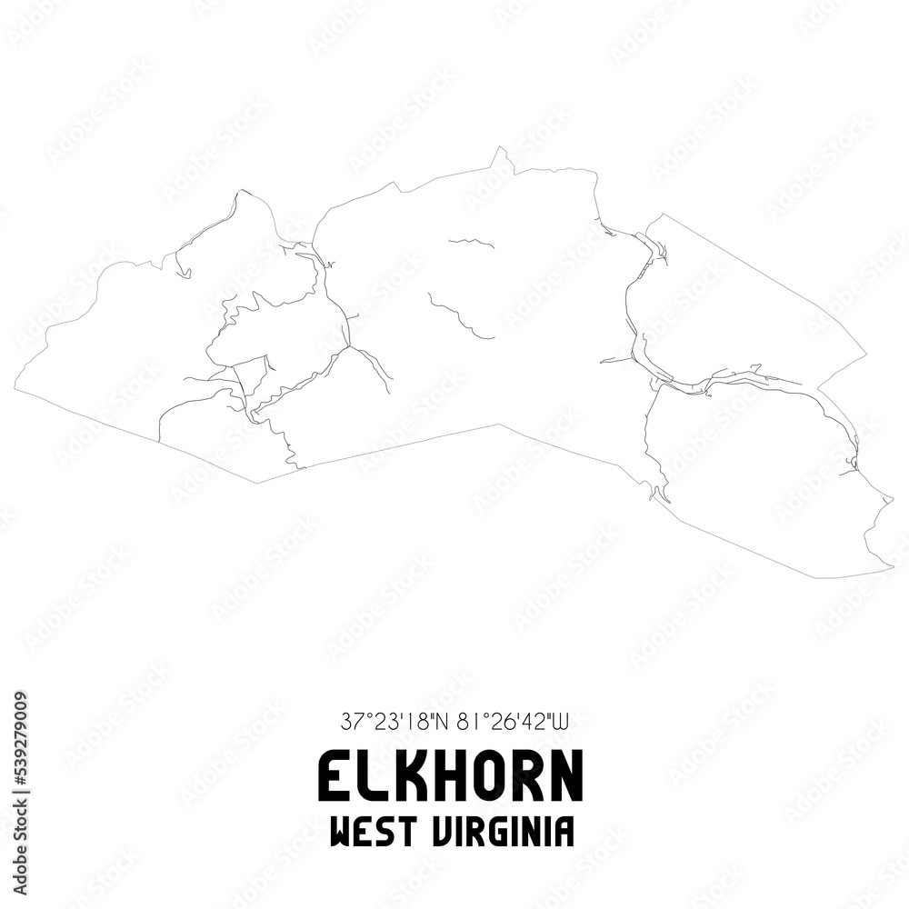 Elkhorn West Virginia. US street map with black and white lines. Elkhorn West Virginia. US street map with black and white lines.