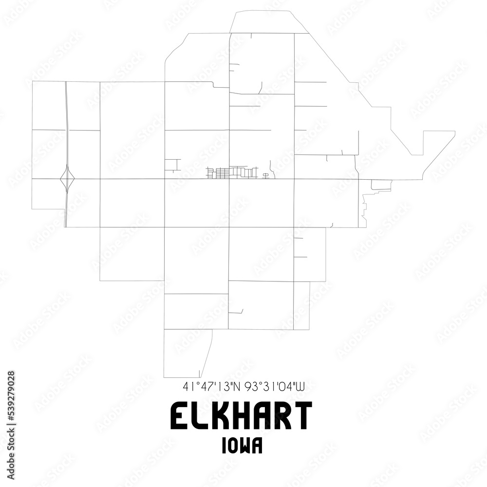 Elkhart Iowa. US street map with black and white lines. Elkhart Iowa. US street map with black and white lines.