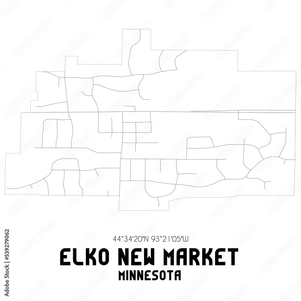 Elko New Market Minnesota. US street map with black and white lines.