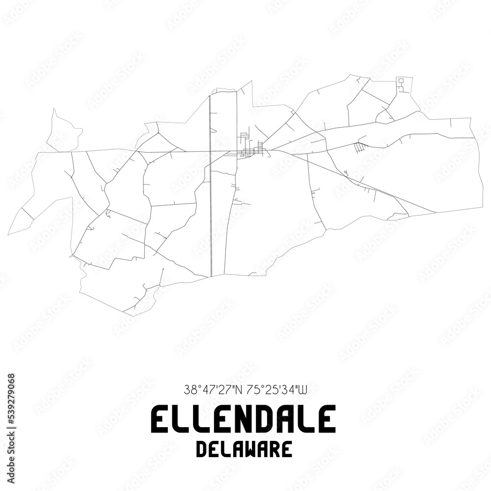 Ellendale Delaware. US street map with black and white lines.
