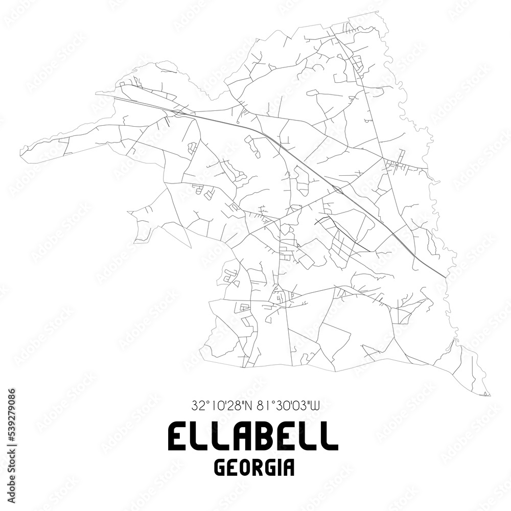 Ellabell Georgia. US street map with black and white lines.