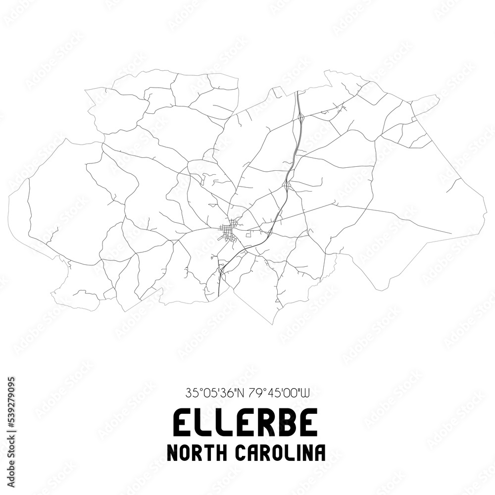 Ellerbe North Carolina. US street map with black and white lines.