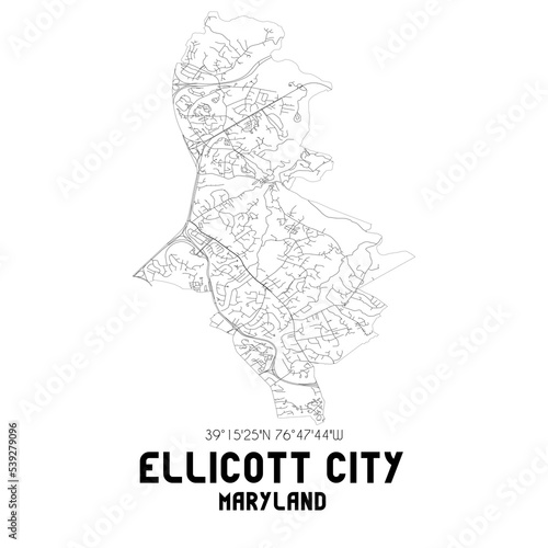 Ellicott City Maryland. US street map with black and white lines.