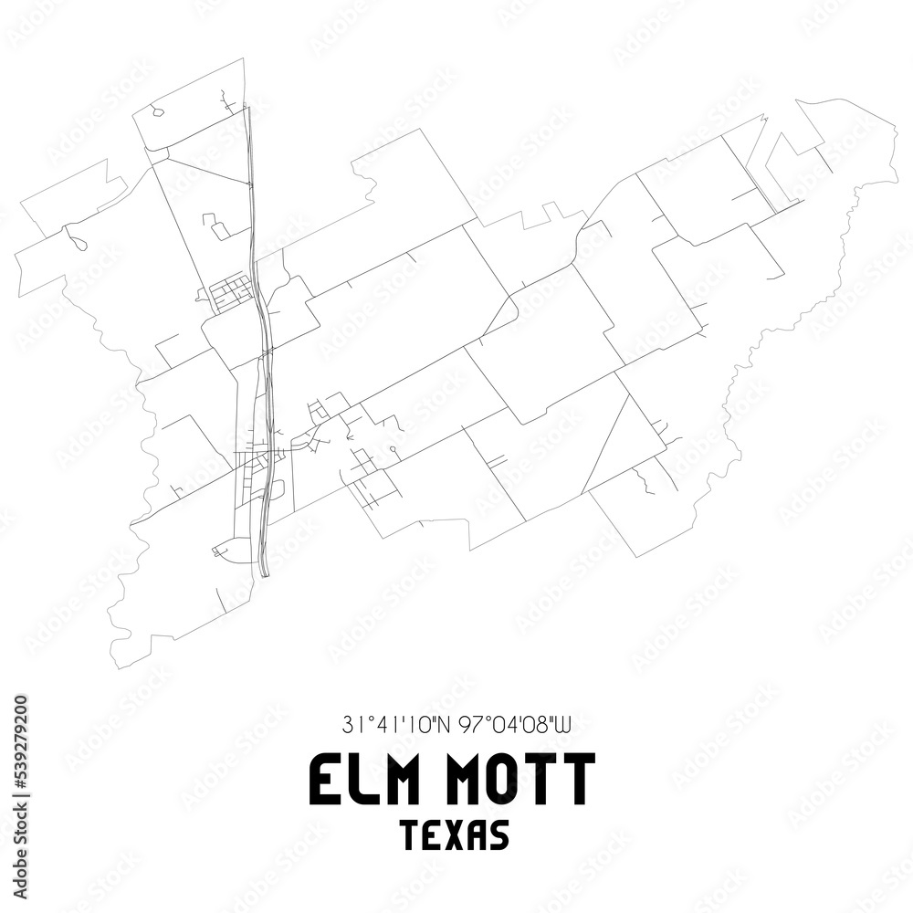 Elm Mott Texas. US street map with black and white lines. Elm Mott Texas. US street map with black and white lines.