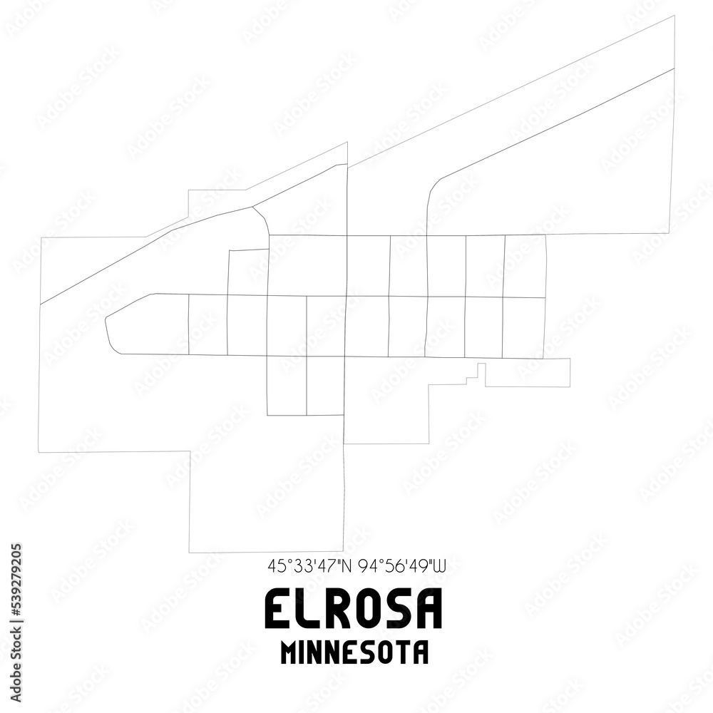 Elrosa Minnesota. US street map with black and white lines.