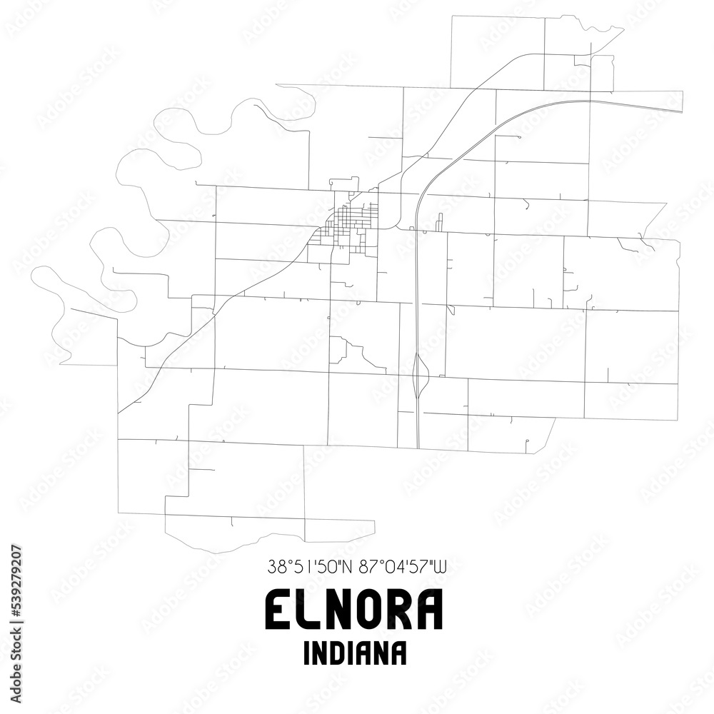 Elnora Indiana. US street map with black and white lines. Elnora Indiana. US street map with black and white lines.
