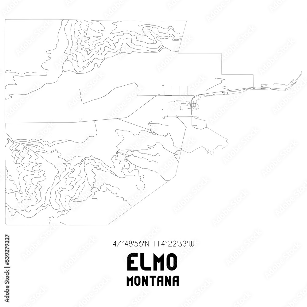 Elmo Montana. US street map with black and white lines.