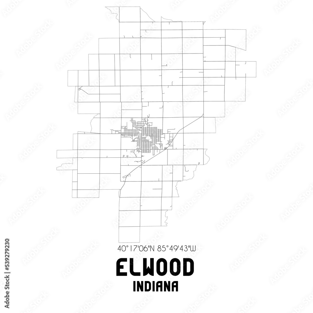 Elwood Indiana. US street map with black and white lines. Elwood Indiana. US street map with black and white lines.