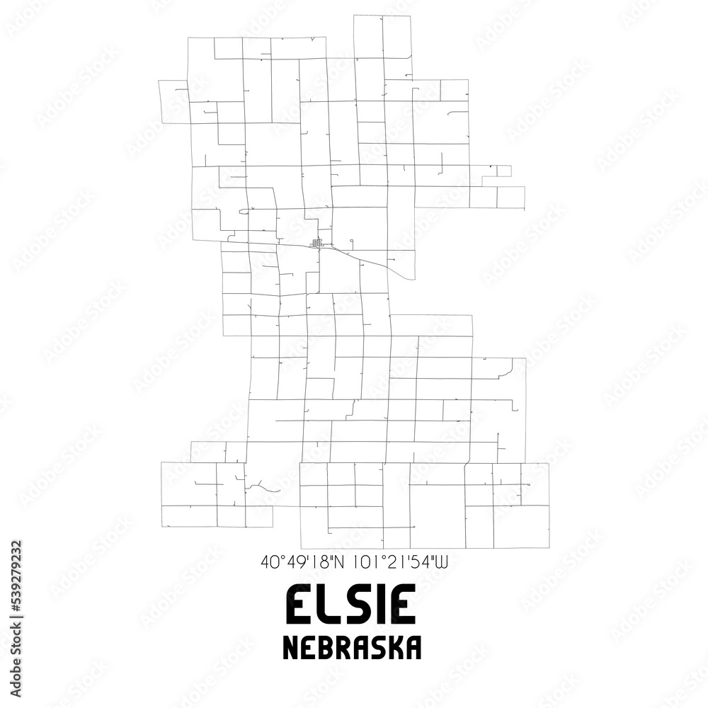 Elsie Nebraska. US street map with black and white lines. Elsie Nebraska. US street map with black and white lines.