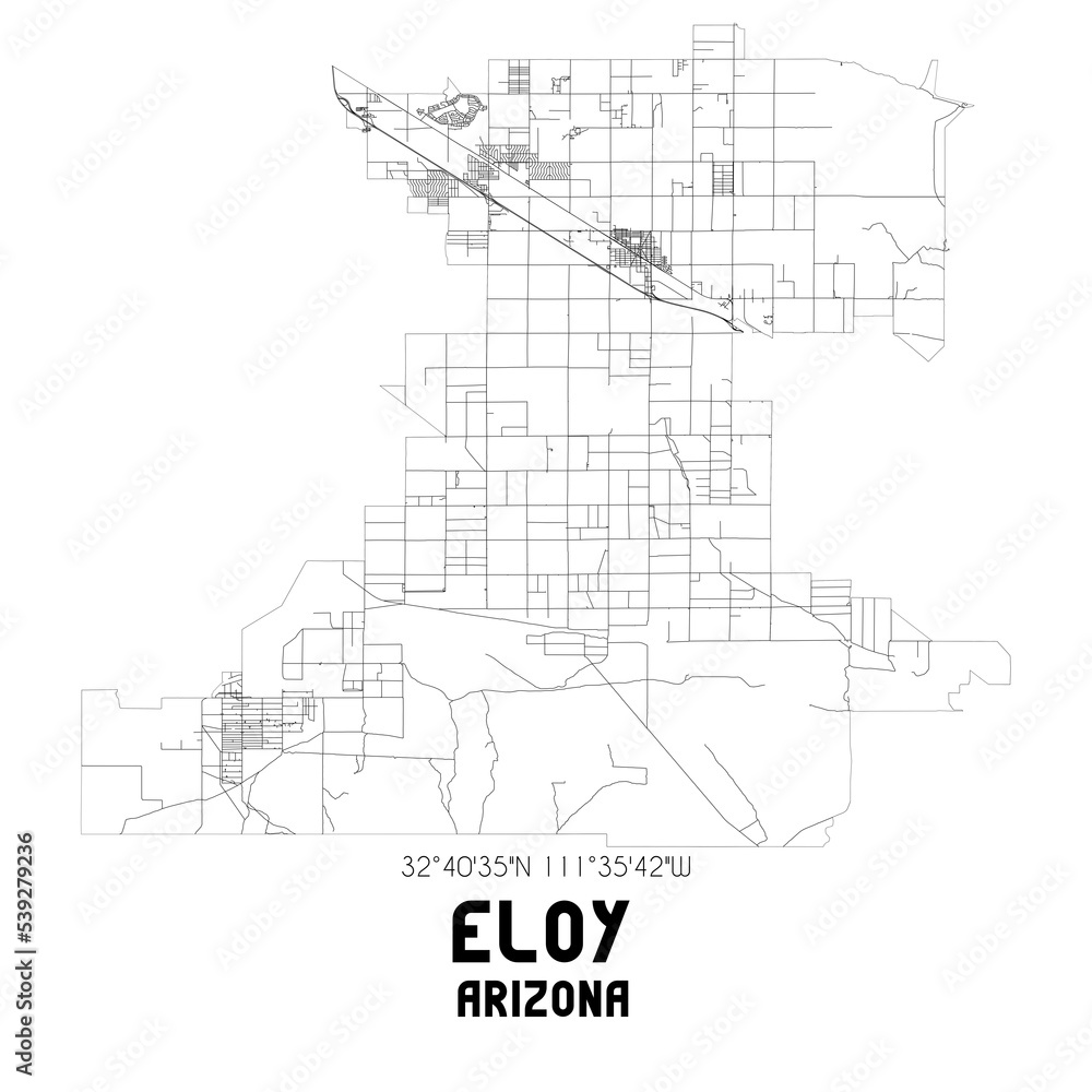 Eloy Arizona. US street map with black and white lines.
