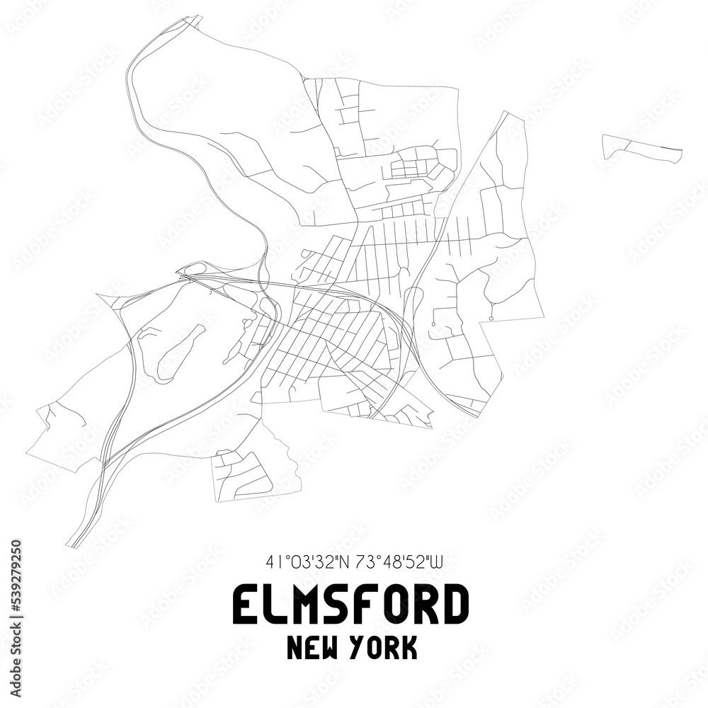 Elmsford New York. US street map with black and white lines.