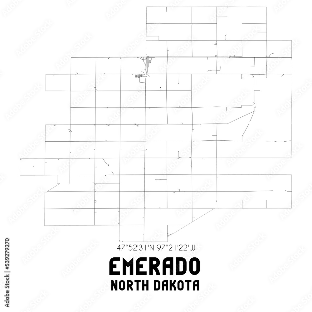 Emerado North Dakota. US street map with black and white lines.