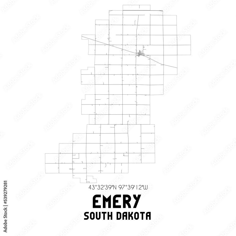 Emery South Dakota. US street map with black and white lines. Emery South Dakota. US street map with black and white lines.