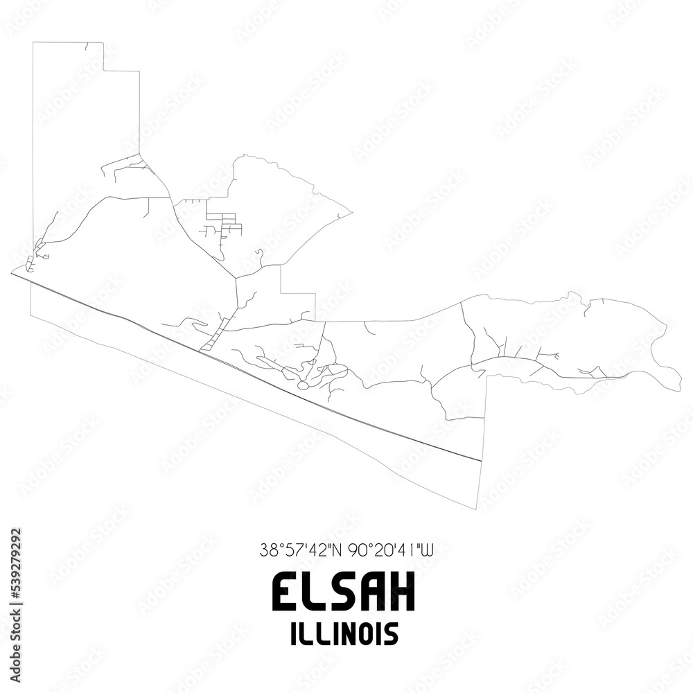 Elsah Illinois. US street map with black and white lines.