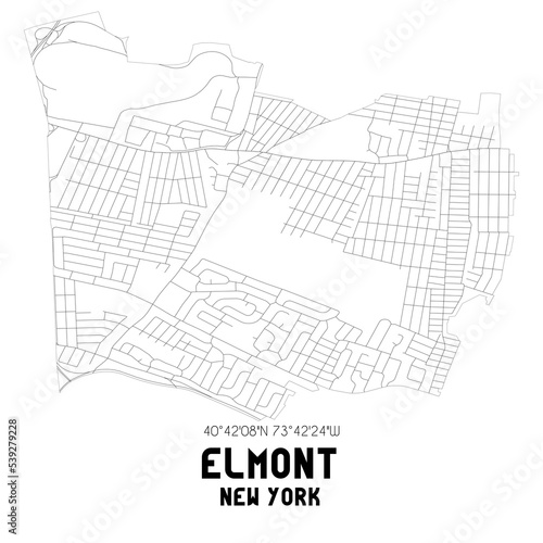 Elmont New York. US street map with black and white lines.