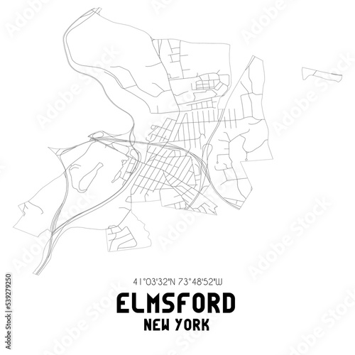 Elmsford New York. US street map with black and white lines.