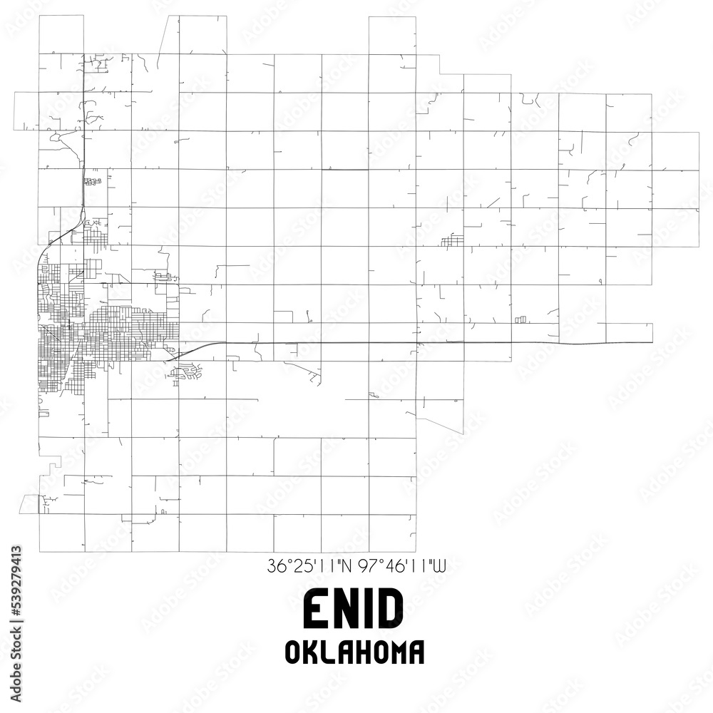Enid Oklahoma. US street map with black and white lines. Enid Oklahoma. US street map with black and white lines.