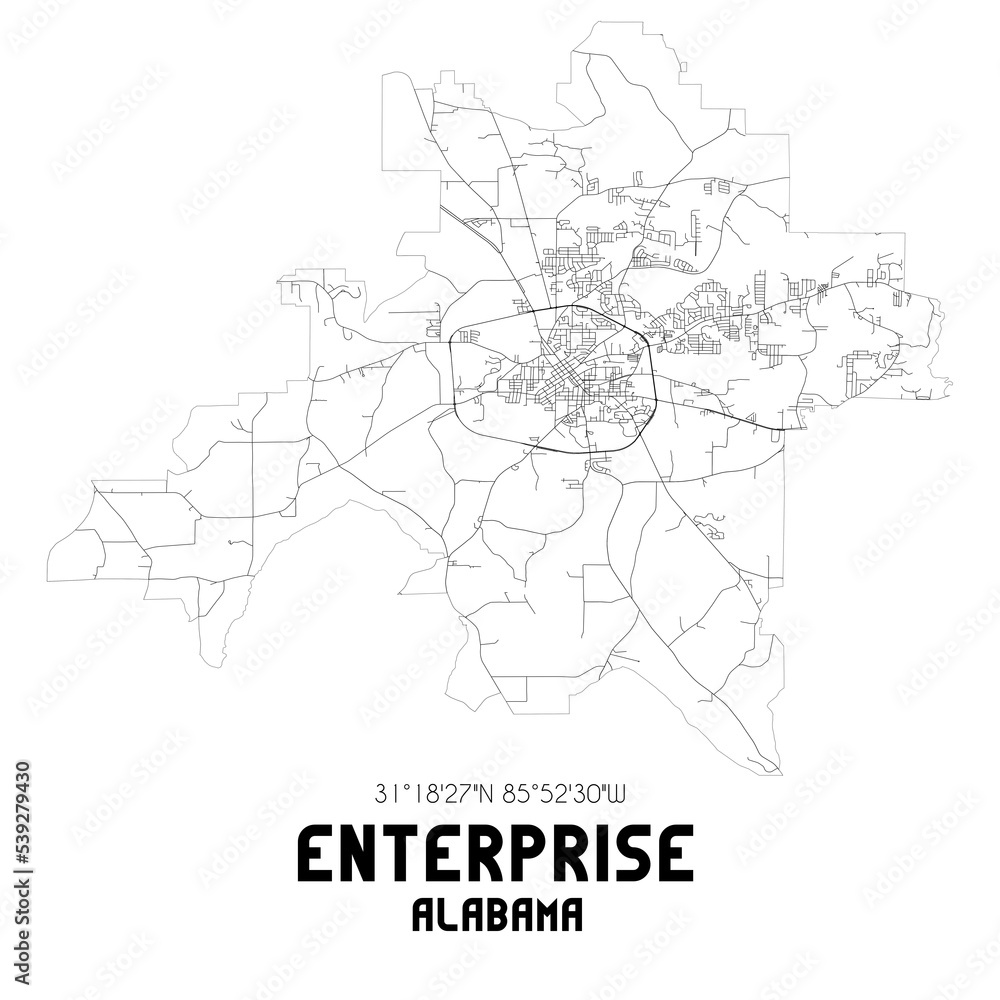 Fototapeta premium Enterprise Alabama. US street map with black and white lines.