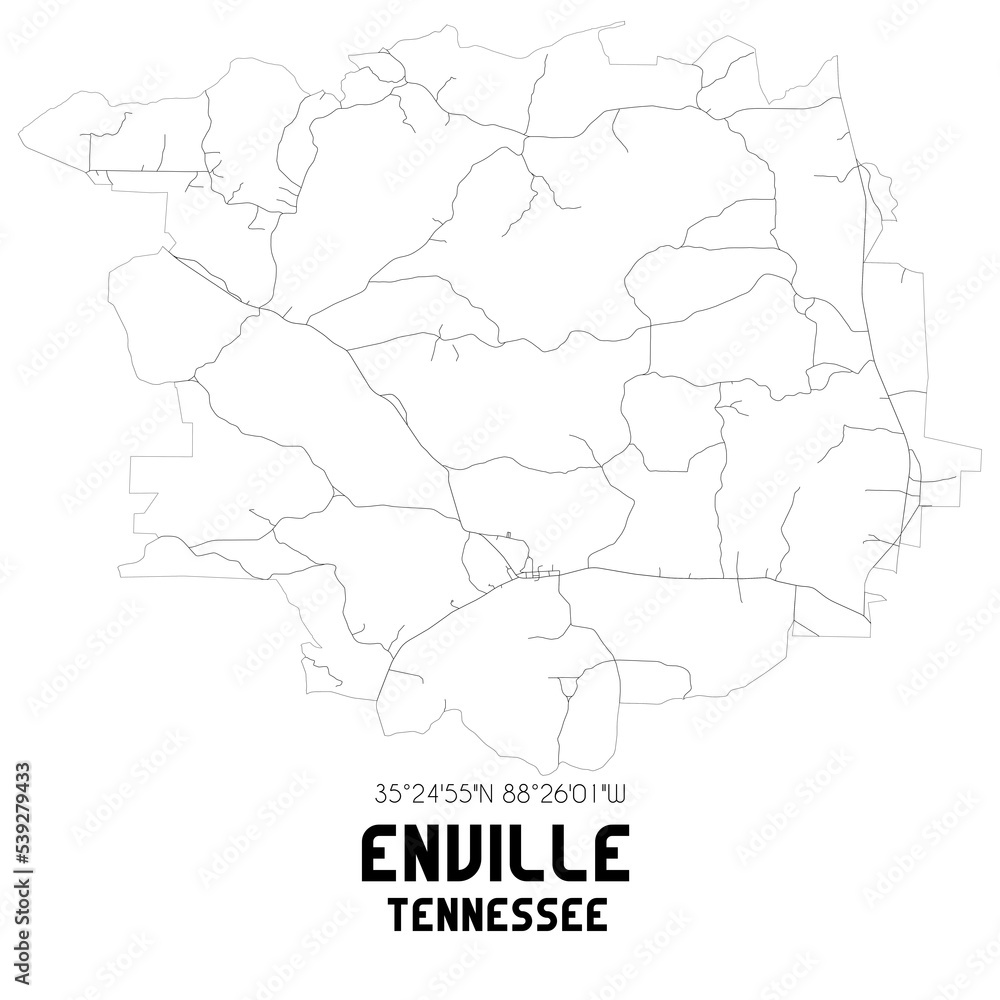 Enville Tennessee. US street map with black and white lines.