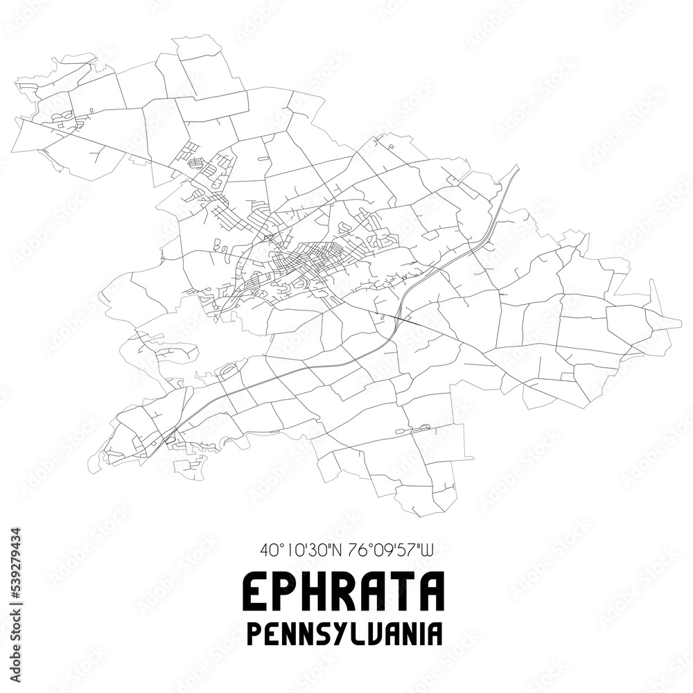 Ephrata Pennsylvania. US street map with black and white lines.