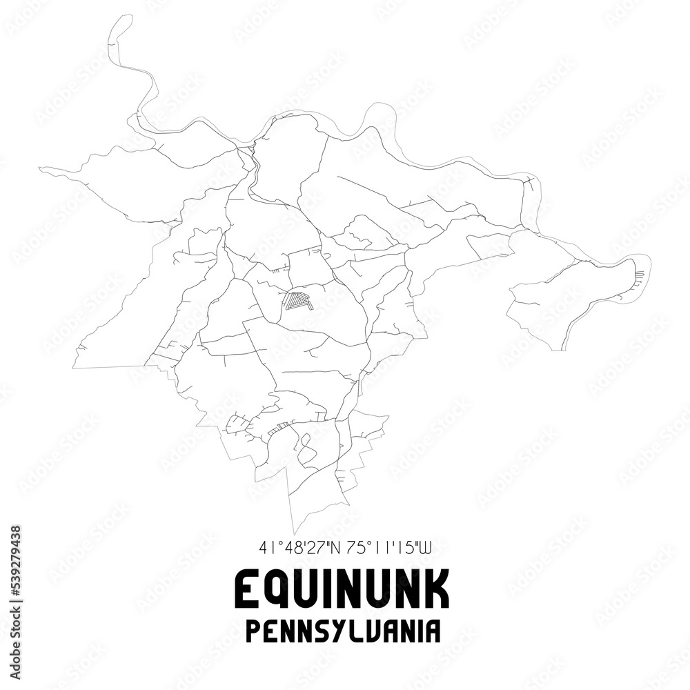 Equinunk Pennsylvania. US street map with black and white lines.