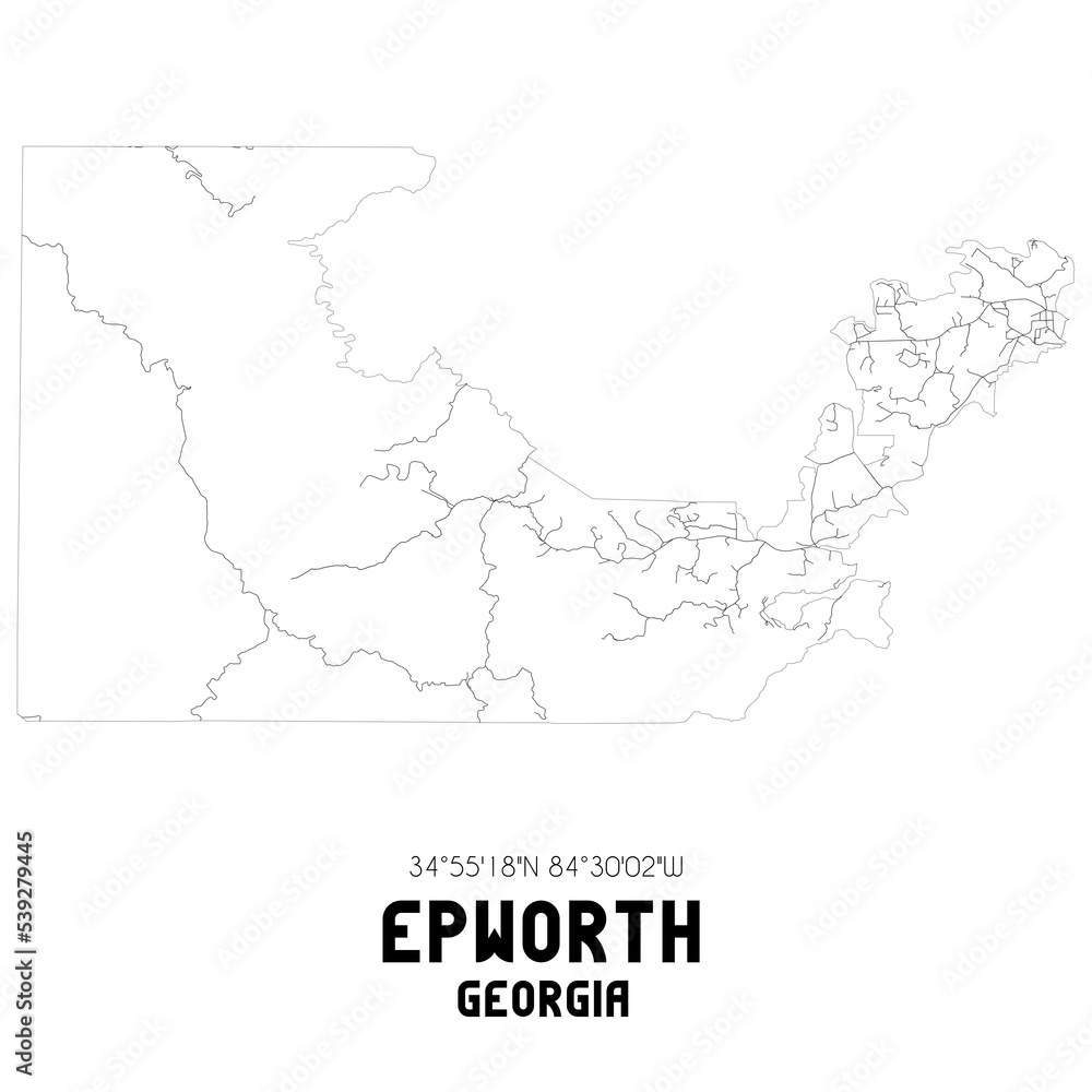 Epworth Georgia. US street map with black and white lines.