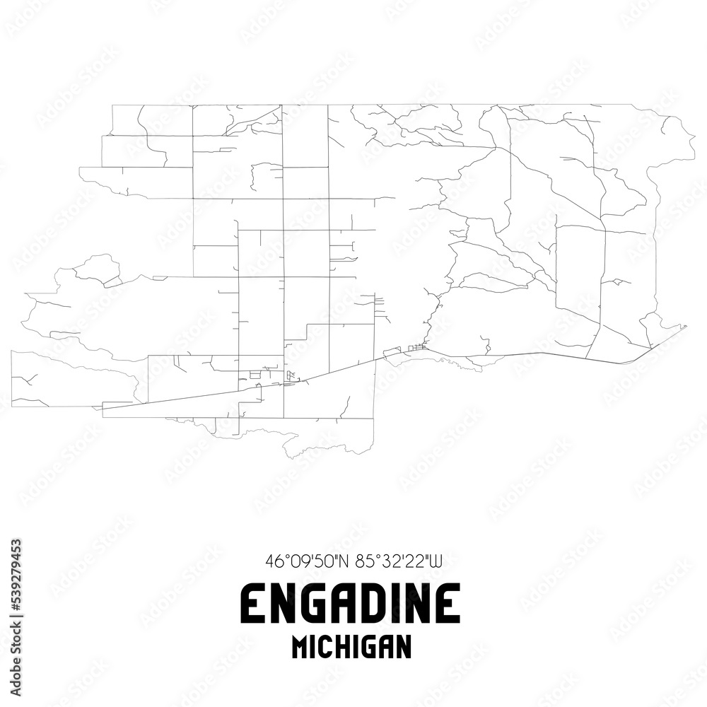 Engadine Michigan. US street map with black and white lines. Engadine Michigan. US street map with black and white lines.