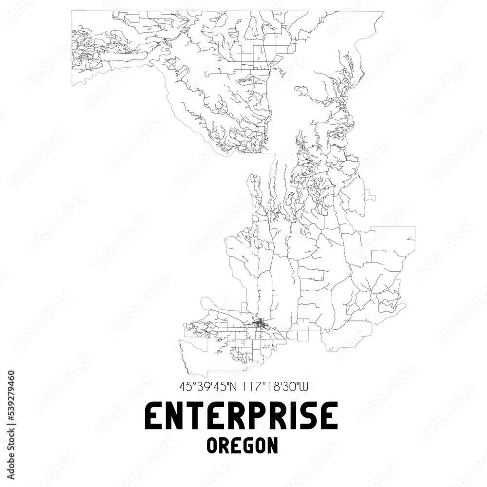 Enterprise Oregon. US street map with black and white lines.
