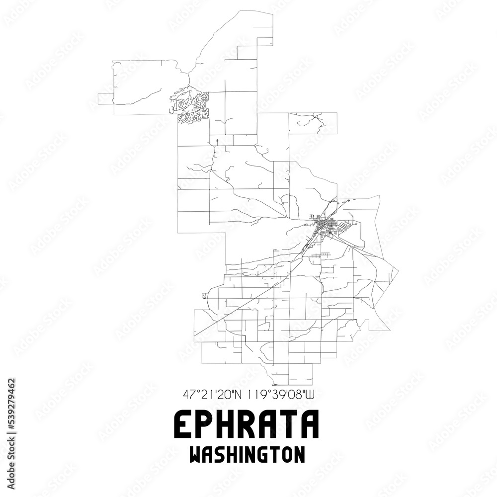 Ephrata Washington. US street map with black and white lines.