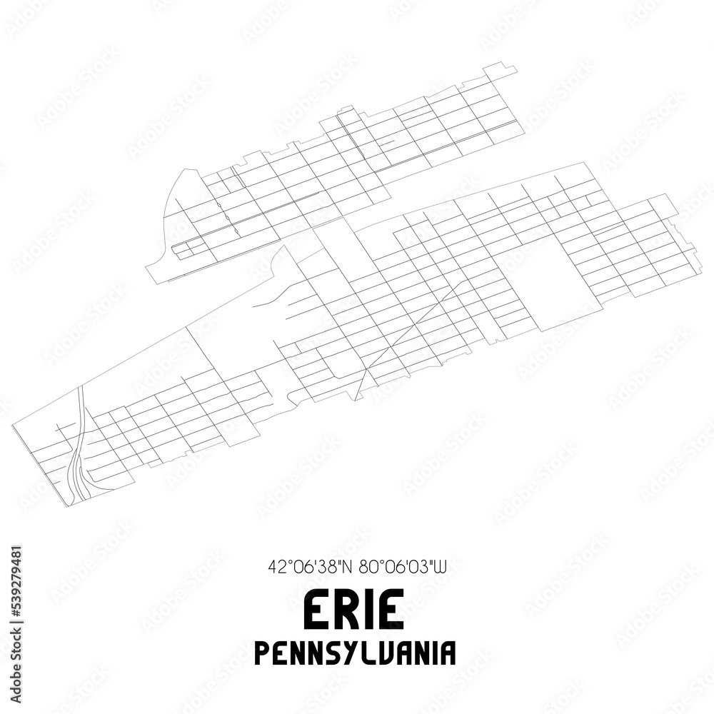 Erie Pennsylvania. US street map with black and white lines. Erie Pennsylvania. US street map with black and white lines.