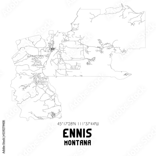 Ennis Montana. US street map with black and white lines. photo