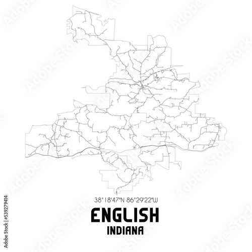 English Indiana. US street map with black and white lines.