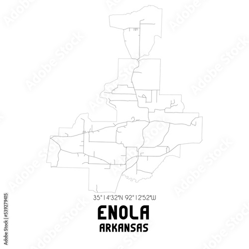 Enola Arkansas. US street map with black and white lines.