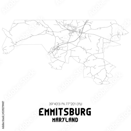 Emmitsburg Maryland. US street map with black and white lines.