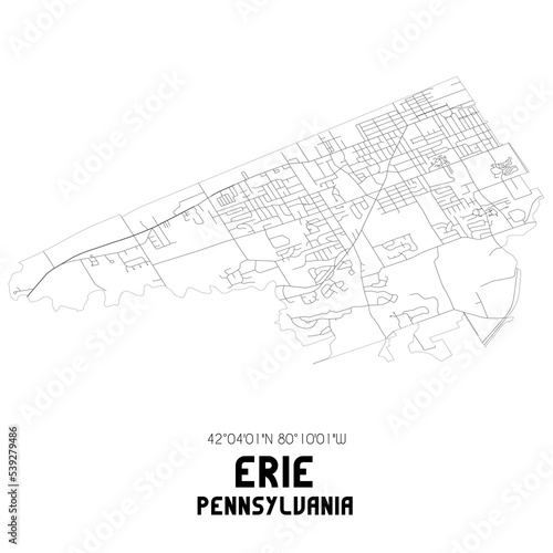 Erie Pennsylvania. US street map with black and white lines.