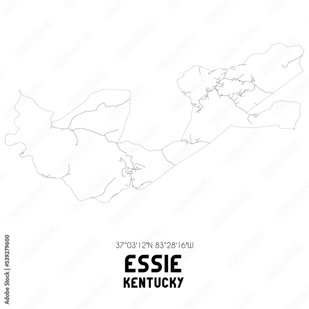 Essie Kentucky. US street map with black and white lines.