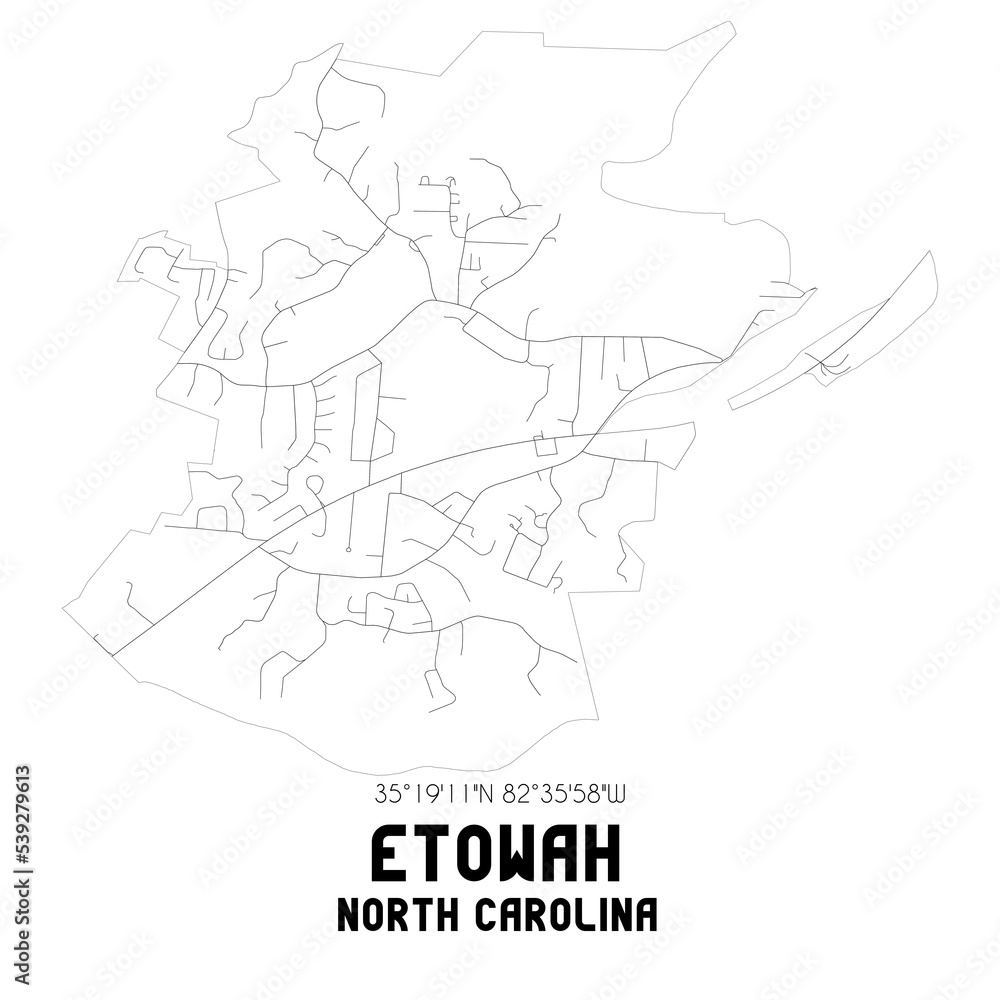 Etowah North Carolina. US street map with black and white lines.