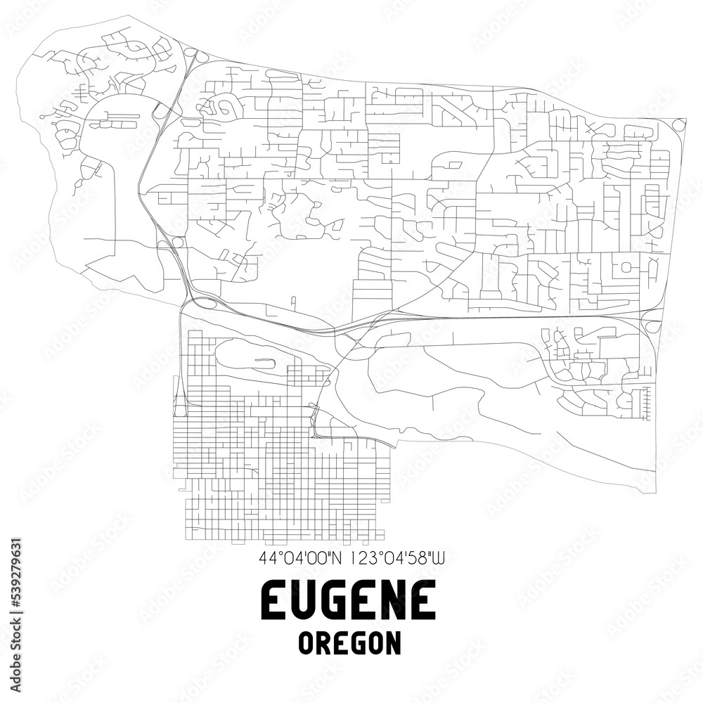 Obraz premium Eugene Oregon. US street map with black and white lines.