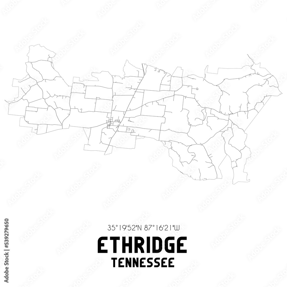 Ethridge Tennessee. US street map with black and white lines.