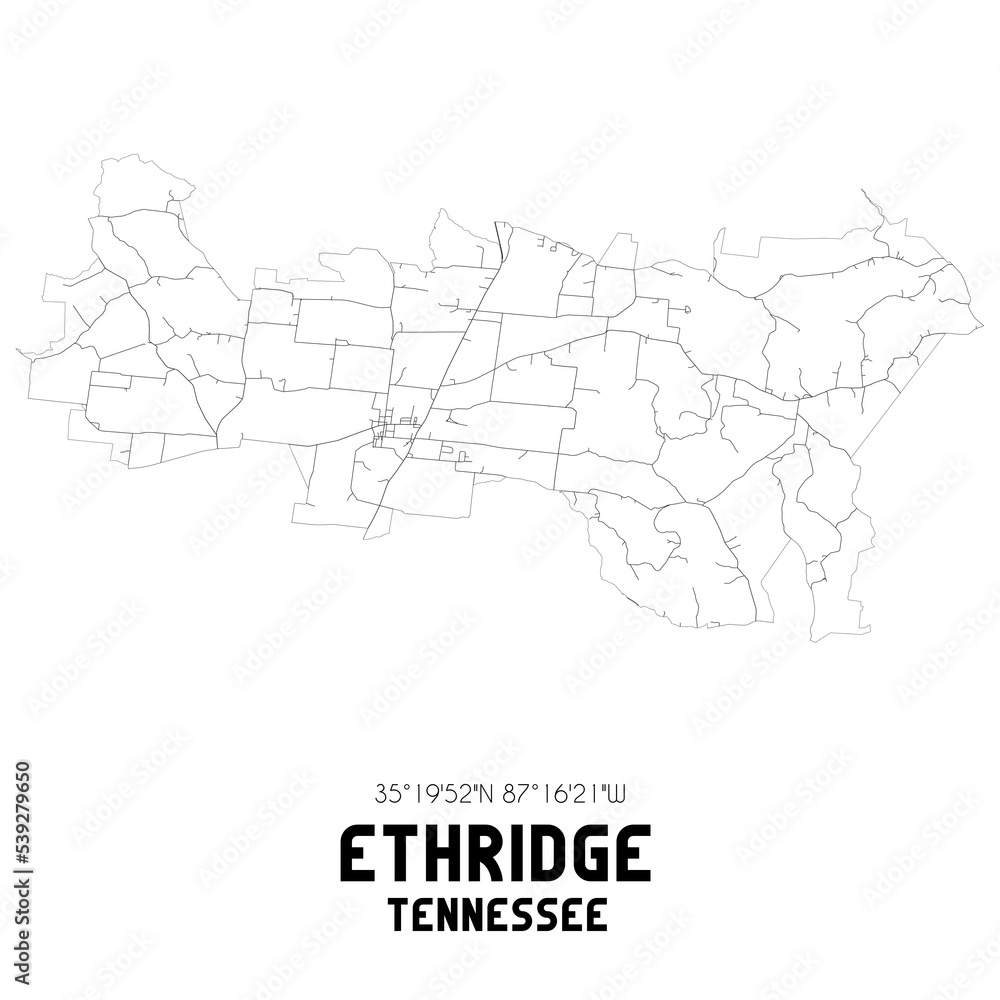 Ethridge Tennessee. US street map with black and white lines. Ethridge Tennessee. US street map with black and white lines.