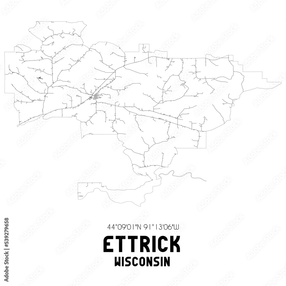 Ettrick Wisconsin. US street map with black and white lines.