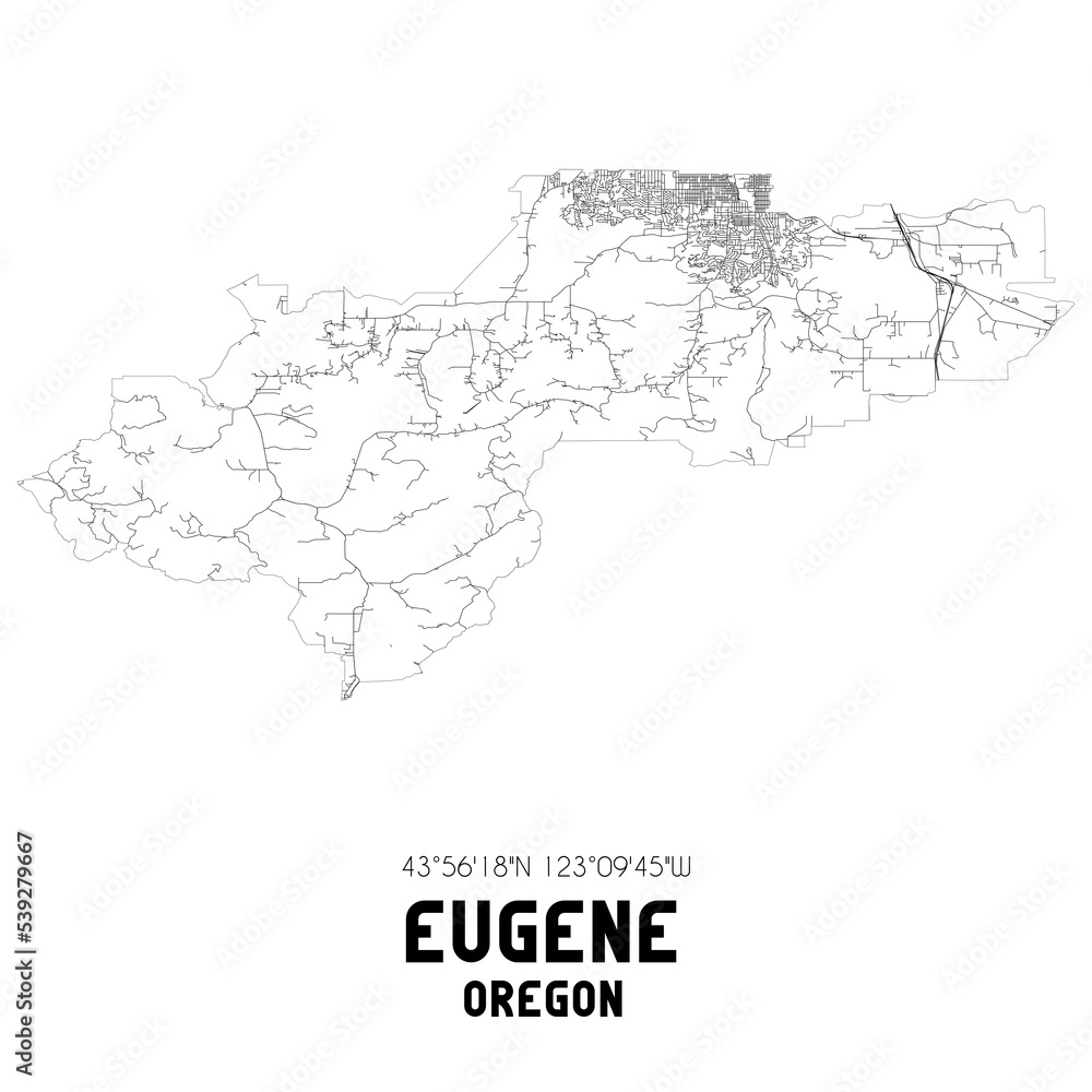 Eugene Oregon. US street map with black and white lines.