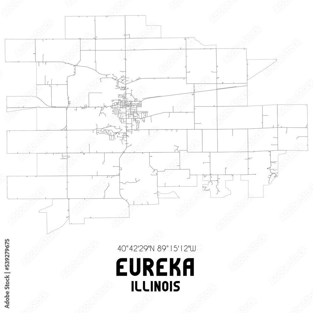 Eureka Illinois. US street map with black and white lines.